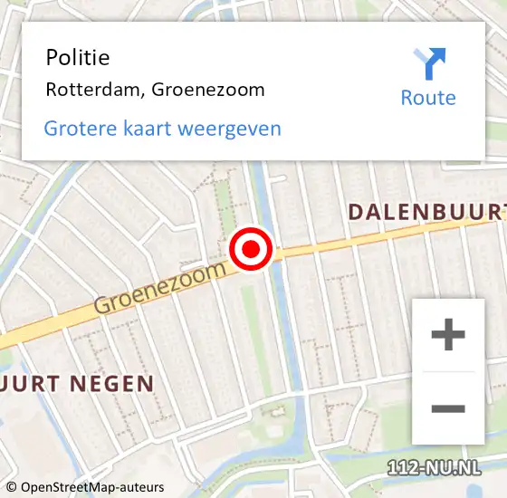 Locatie op kaart van de 112 melding: Politie Rotterdam, Groenezoom op 22 februari 2024 18:13