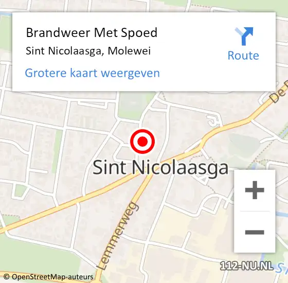 Locatie op kaart van de 112 melding: Brandweer Met Spoed Naar Sint Nicolaasga, Molewei op 22 februari 2024 18:14