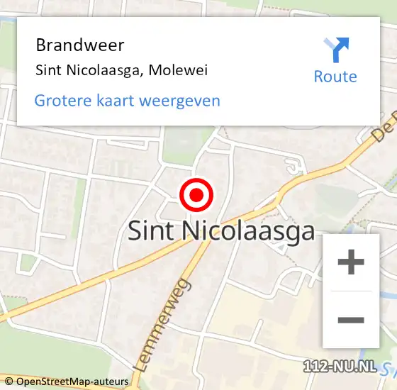 Locatie op kaart van de 112 melding: Brandweer Sint Nicolaasga, Molewei op 22 februari 2024 18:14