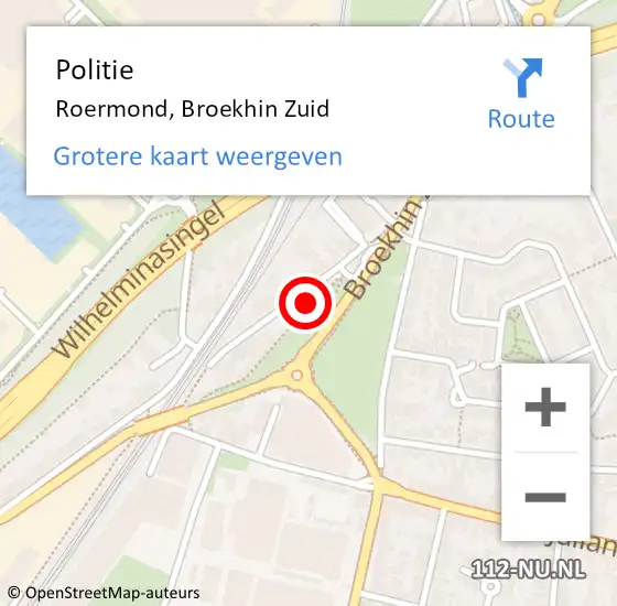Locatie op kaart van de 112 melding: Politie Roermond, Broekhin Zuid op 22 februari 2024 18:26