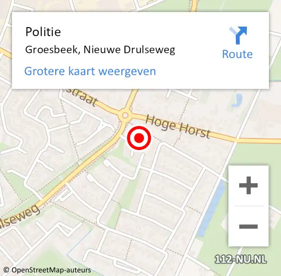 Locatie op kaart van de 112 melding: Politie Groesbeek, Nieuwe Drulseweg op 22 februari 2024 18:26
