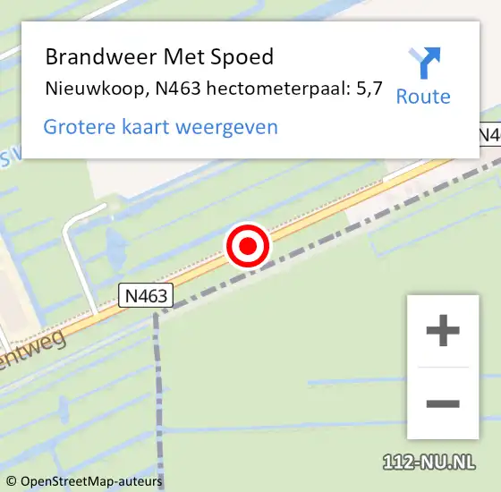 Locatie op kaart van de 112 melding: Brandweer Met Spoed Naar Nieuwkoop, N463 hectometerpaal: 5,7 op 22 februari 2024 18:28