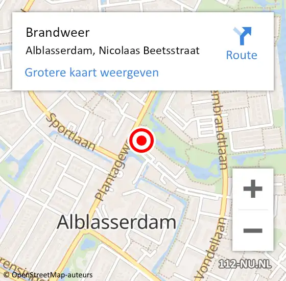 Locatie op kaart van de 112 melding: Brandweer Alblasserdam, Nicolaas Beetsstraat op 22 februari 2024 18:29