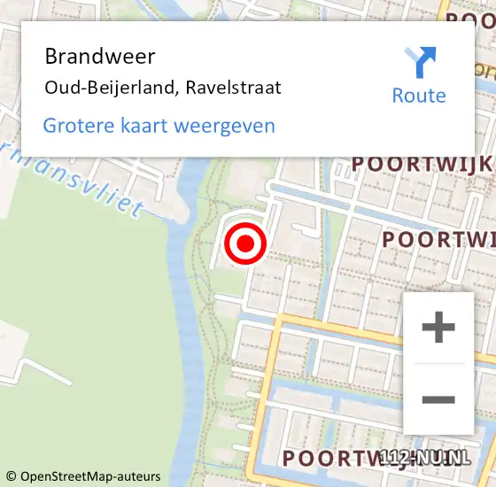 Locatie op kaart van de 112 melding: Brandweer Oud-Beijerland, Ravelstraat op 22 februari 2024 18:30