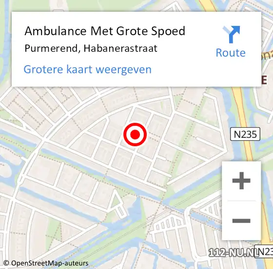 Locatie op kaart van de 112 melding: Ambulance Met Grote Spoed Naar Purmerend, Habanerastraat op 22 februari 2024 18:30