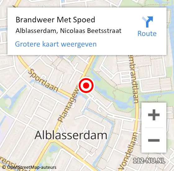 Locatie op kaart van de 112 melding: Brandweer Met Spoed Naar Alblasserdam, Nicolaas Beetsstraat op 22 februari 2024 18:33