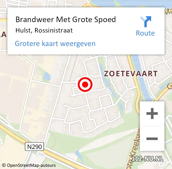 Locatie op kaart van de 112 melding: Brandweer Met Grote Spoed Naar Hulst, Rossinistraat op 22 februari 2024 18:43