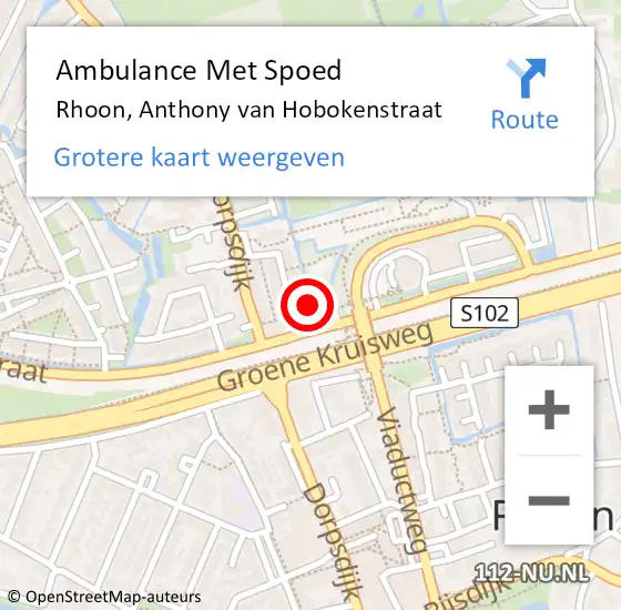 Locatie op kaart van de 112 melding: Ambulance Met Spoed Naar Rhoon, Anthony van Hobokenstraat op 22 februari 2024 18:55