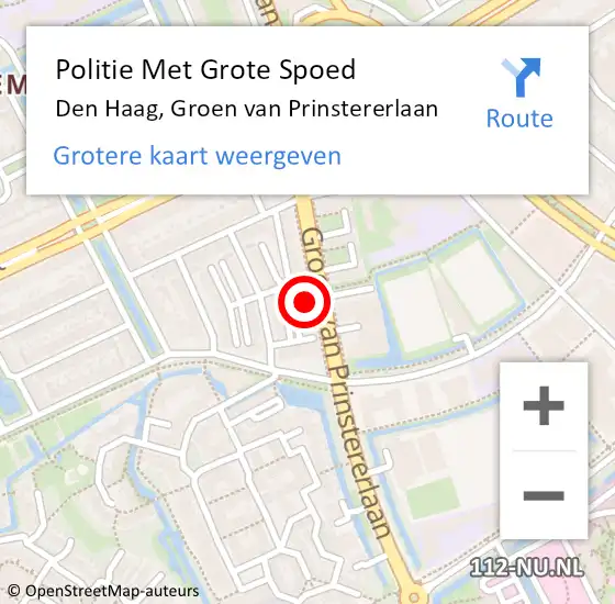 Locatie op kaart van de 112 melding: Politie Met Grote Spoed Naar Den Haag, Groen van Prinstererlaan op 22 februari 2024 19:00