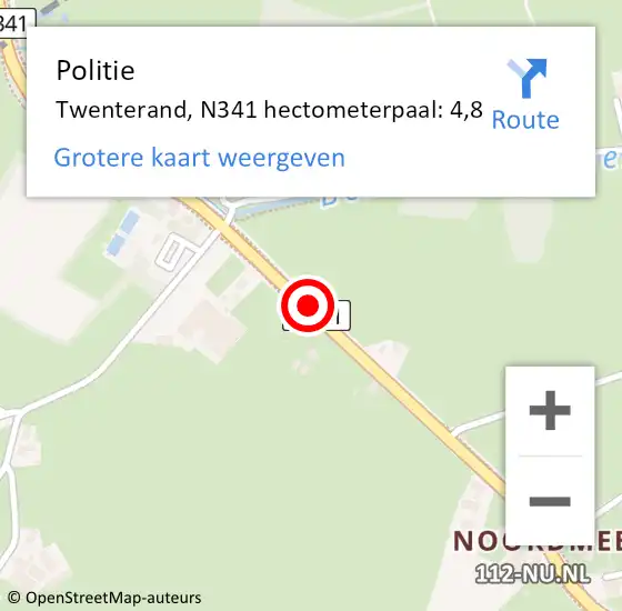 Locatie op kaart van de 112 melding: Politie Twenterand, N341 hectometerpaal: 4,8 op 22 februari 2024 19:00