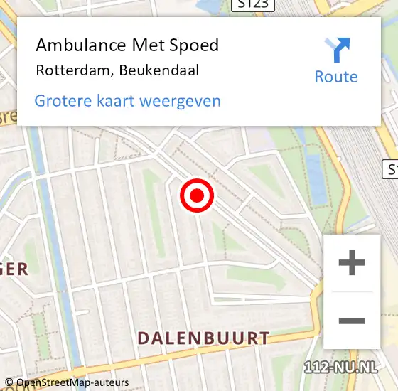 Locatie op kaart van de 112 melding: Ambulance Met Spoed Naar Rotterdam, Beukendaal op 22 februari 2024 19:01