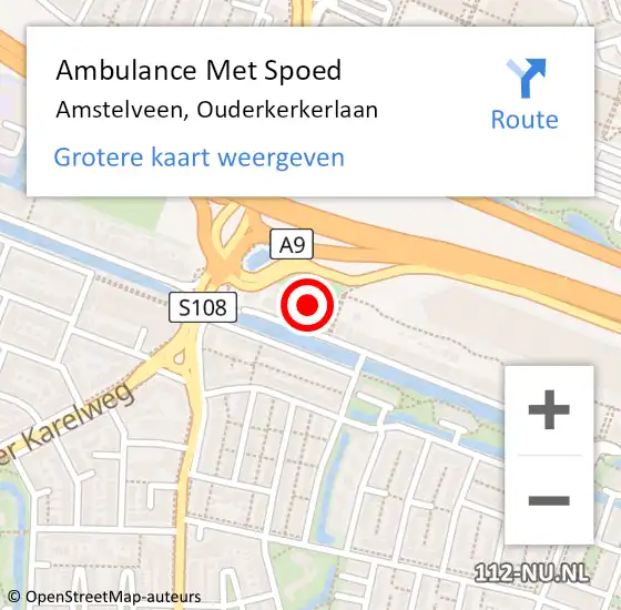 Locatie op kaart van de 112 melding: Ambulance Met Spoed Naar Amstelveen, Ouderkerkerlaan op 22 februari 2024 19:07