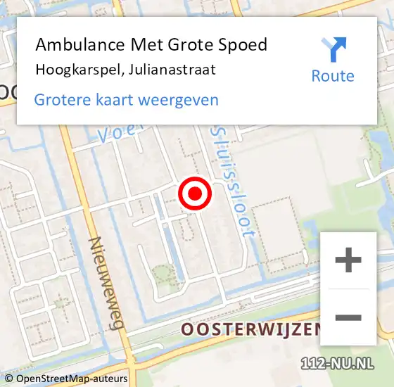 Locatie op kaart van de 112 melding: Ambulance Met Grote Spoed Naar Hoogkarspel, Julianastraat op 22 februari 2024 19:08
