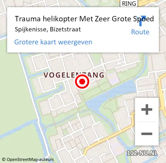 Locatie op kaart van de 112 melding: Trauma helikopter Met Zeer Grote Spoed Naar Spijkenisse, Bizetstraat op 22 februari 2024 19:21