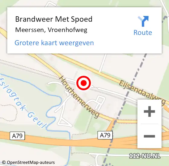 Locatie op kaart van de 112 melding: Brandweer Met Spoed Naar Meerssen, Vroenhofweg op 22 februari 2024 19:30