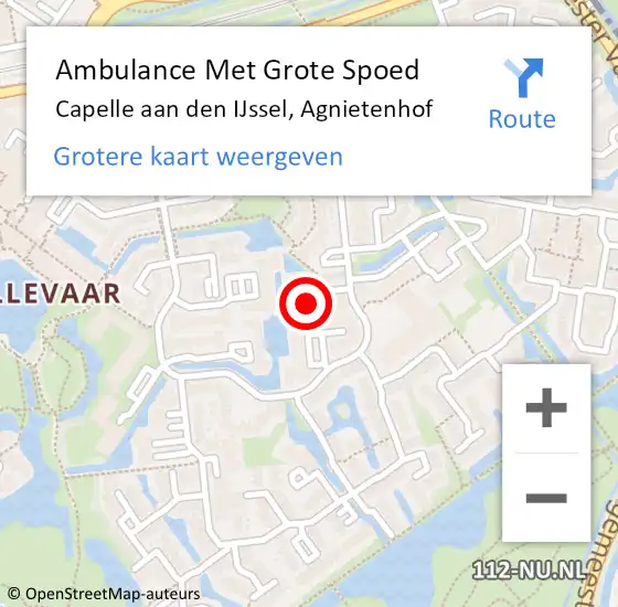Locatie op kaart van de 112 melding: Ambulance Met Grote Spoed Naar Capelle aan den IJssel, Agnietenhof op 22 februari 2024 19:50
