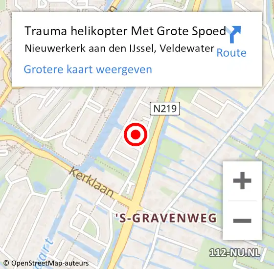 Locatie op kaart van de 112 melding: Trauma helikopter Met Grote Spoed Naar Nieuwerkerk aan den IJssel, Veldewater op 22 februari 2024 20:00