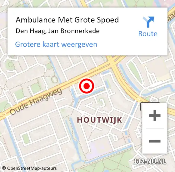 Locatie op kaart van de 112 melding: Ambulance Met Grote Spoed Naar Den Haag, Jan Bronnerkade op 22 februari 2024 20:04