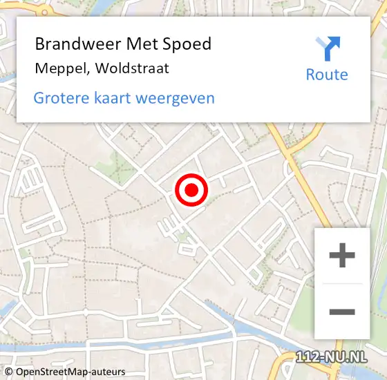 Locatie op kaart van de 112 melding: Brandweer Met Spoed Naar Meppel, Woldstraat op 22 februari 2024 20:04