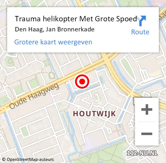 Locatie op kaart van de 112 melding: Trauma helikopter Met Grote Spoed Naar Den Haag, Jan Bronnerkade op 22 februari 2024 20:07