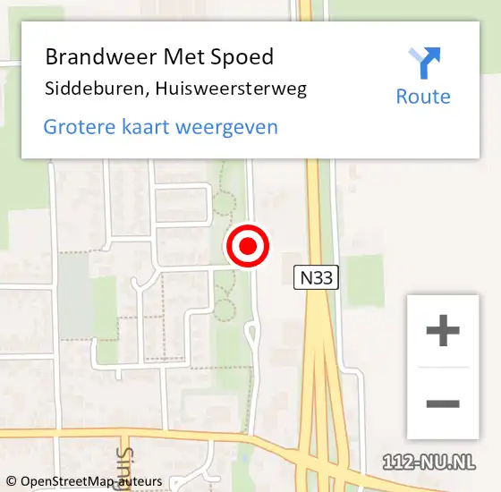 Locatie op kaart van de 112 melding: Brandweer Met Spoed Naar Siddeburen, Huisweersterweg op 26 september 2014 19:28