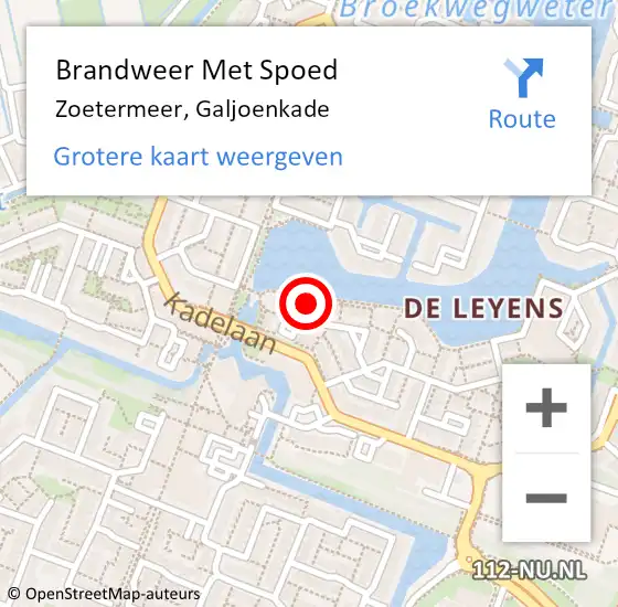 Locatie op kaart van de 112 melding: Brandweer Met Spoed Naar Zoetermeer, Galjoenkade op 22 februari 2024 20:12