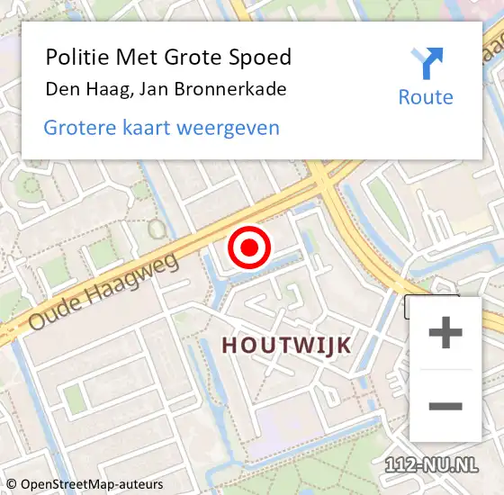 Locatie op kaart van de 112 melding: Politie Met Grote Spoed Naar Den Haag, Jan Bronnerkade op 22 februari 2024 20:15