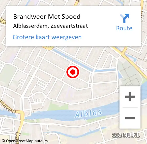 Locatie op kaart van de 112 melding: Brandweer Met Spoed Naar Alblasserdam, Zeevaartstraat op 22 februari 2024 20:24