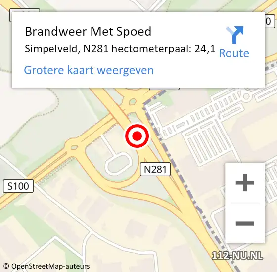 Locatie op kaart van de 112 melding: Brandweer Met Spoed Naar Simpelveld, N281 hectometerpaal: 24,1 op 22 februari 2024 21:00