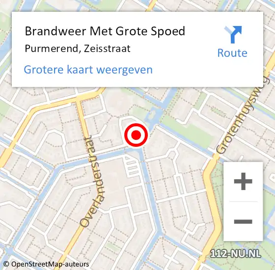 Locatie op kaart van de 112 melding: Brandweer Met Grote Spoed Naar Purmerend, Zeisstraat op 22 februari 2024 21:15