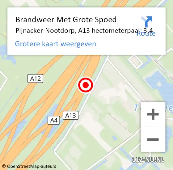 Locatie op kaart van de 112 melding: Brandweer Met Grote Spoed Naar Pijnacker-Nootdorp, A13 hectometerpaal: 3,4 op 22 februari 2024 21:33