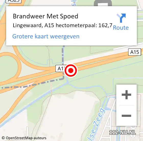 Locatie op kaart van de 112 melding: Brandweer Met Spoed Naar Lingewaard, A15 hectometerpaal: 162,7 op 22 februari 2024 21:40