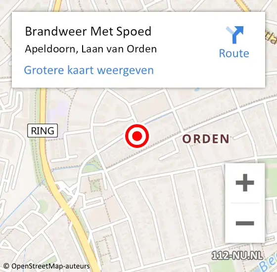 Locatie op kaart van de 112 melding: Brandweer Met Spoed Naar Apeldoorn, Laan van Orden op 22 februari 2024 21:40