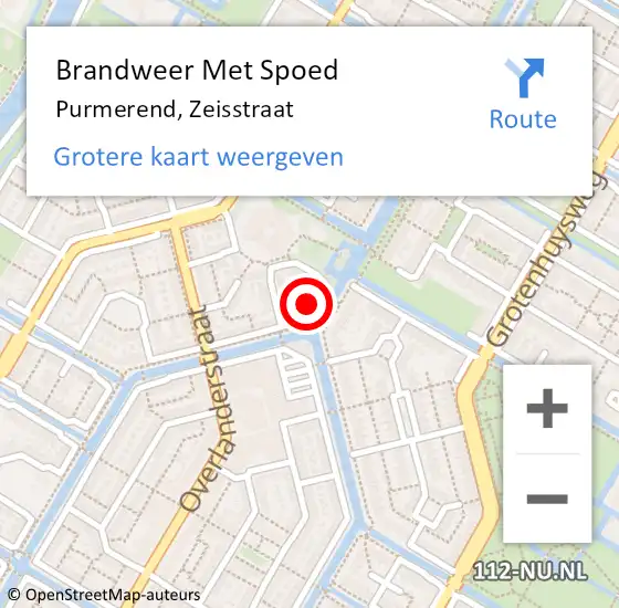 Locatie op kaart van de 112 melding: Brandweer Met Spoed Naar Purmerend, Zeisstraat op 22 februari 2024 21:45