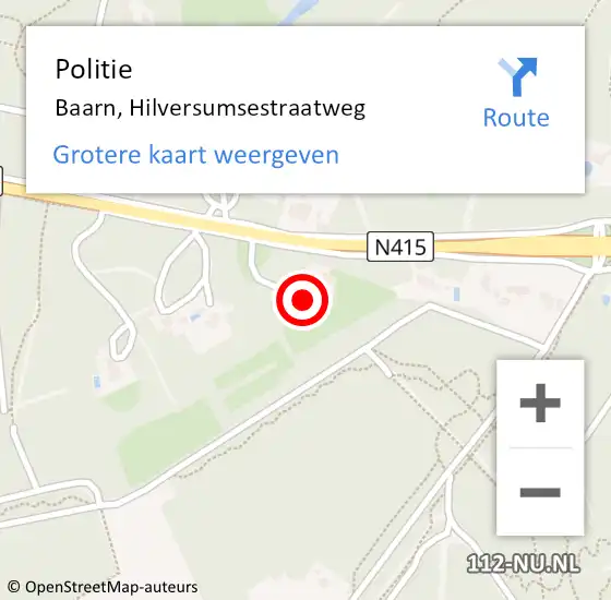 Locatie op kaart van de 112 melding: Politie Baarn, Hilversumsestraatweg op 22 februari 2024 21:46