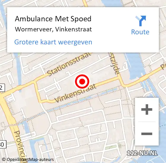 Locatie op kaart van de 112 melding: Ambulance Met Spoed Naar Wormerveer, Vinkenstraat op 22 februari 2024 22:13