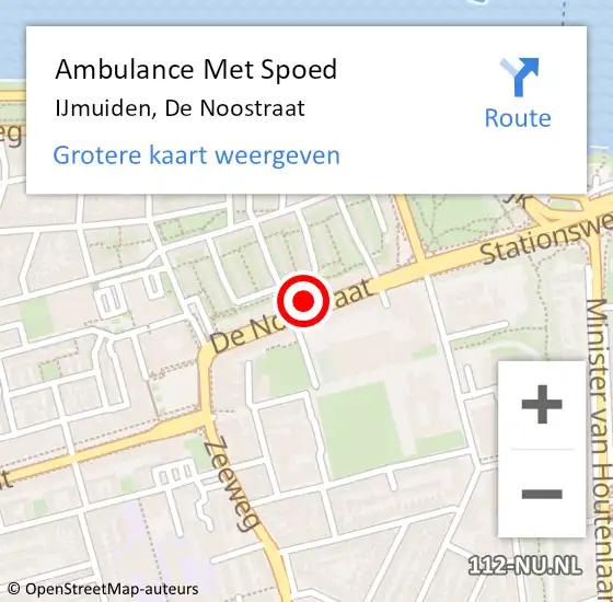 Locatie op kaart van de 112 melding: Ambulance Met Spoed Naar IJmuiden, De Noostraat op 22 februari 2024 22:21