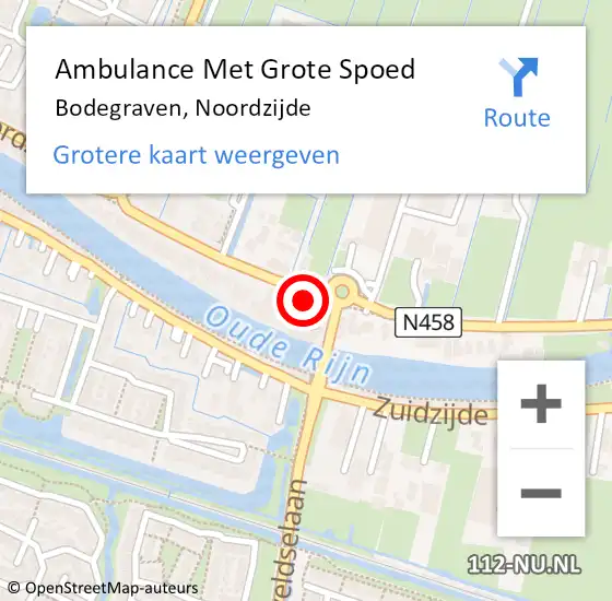 Locatie op kaart van de 112 melding: Ambulance Met Grote Spoed Naar Bodegraven, Noordzijde op 22 februari 2024 23:28