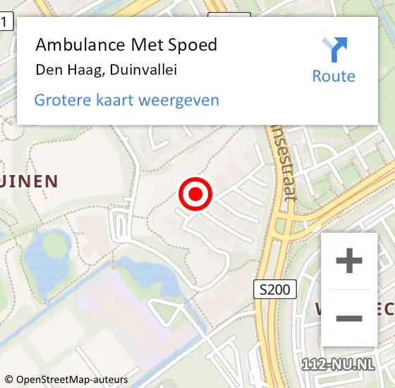 Locatie op kaart van de 112 melding: Ambulance Met Spoed Naar Den Haag, Duinvallei op 22 februari 2024 23:40