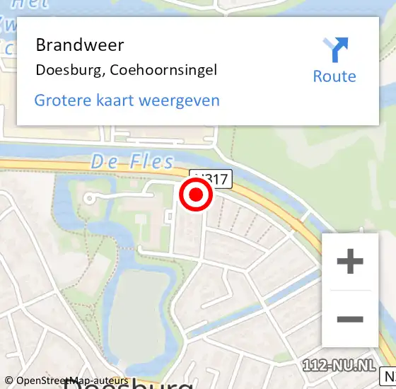 Locatie op kaart van de 112 melding: Brandweer Doesburg, Coehoornsingel op 22 februari 2024 23:56