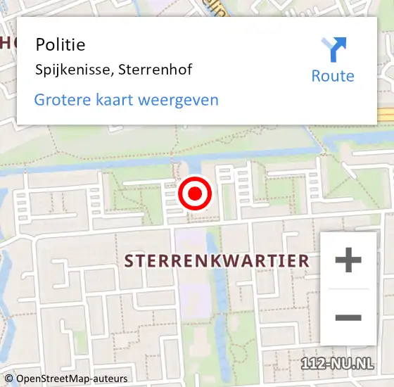 Locatie op kaart van de 112 melding: Politie Spijkenisse, Sterrenhof op 23 februari 2024 00:16