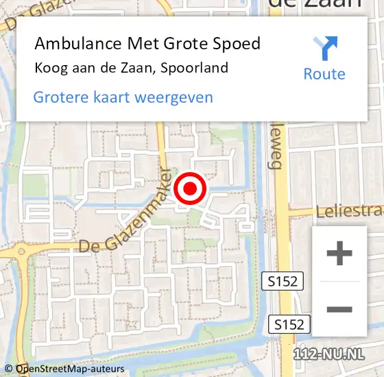 Locatie op kaart van de 112 melding: Ambulance Met Grote Spoed Naar Koog aan de Zaan, Spoorland op 23 februari 2024 00:28