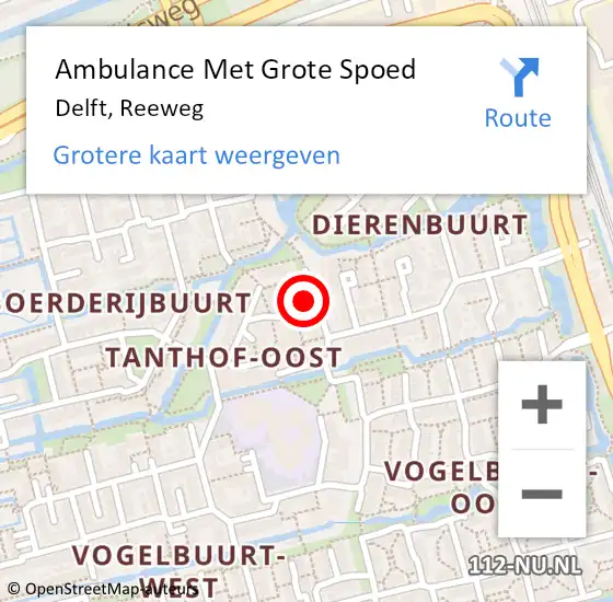 Locatie op kaart van de 112 melding: Ambulance Met Grote Spoed Naar Delft, Reeweg op 23 februari 2024 01:43