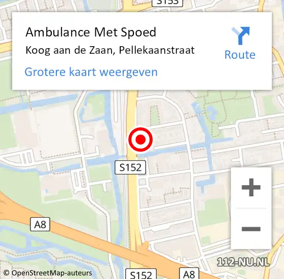 Locatie op kaart van de 112 melding: Ambulance Met Spoed Naar Koog aan de Zaan, Pellekaanstraat op 23 februari 2024 04:18