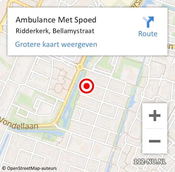 Locatie op kaart van de 112 melding: Ambulance Met Spoed Naar Ridderkerk, Bellamystraat op 23 februari 2024 05:35