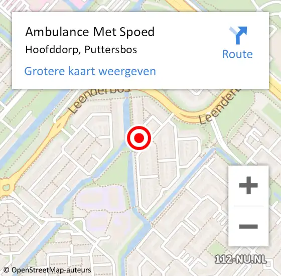 Locatie op kaart van de 112 melding: Ambulance Met Spoed Naar Hoofddorp, Puttersbos op 23 februari 2024 06:47