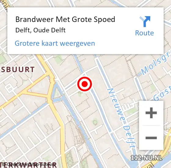 Locatie op kaart van de 112 melding: Brandweer Met Grote Spoed Naar Delft, Oude Delft op 23 februari 2024 08:15