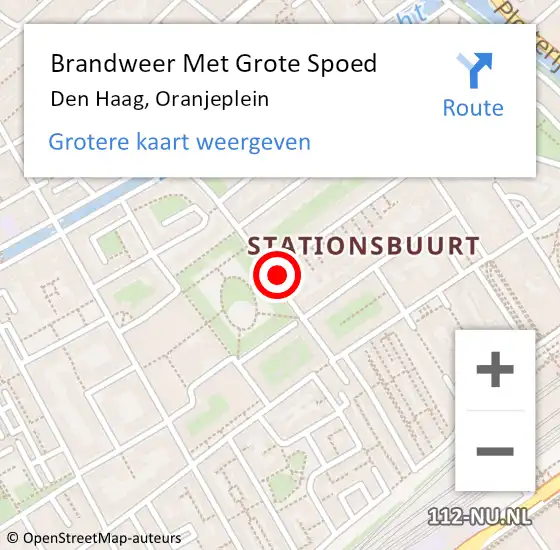Locatie op kaart van de 112 melding: Brandweer Met Grote Spoed Naar Den Haag, Oranjeplein op 23 februari 2024 08:25