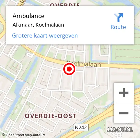 Locatie op kaart van de 112 melding: Ambulance Alkmaar, Koelmalaan op 23 februari 2024 08:45