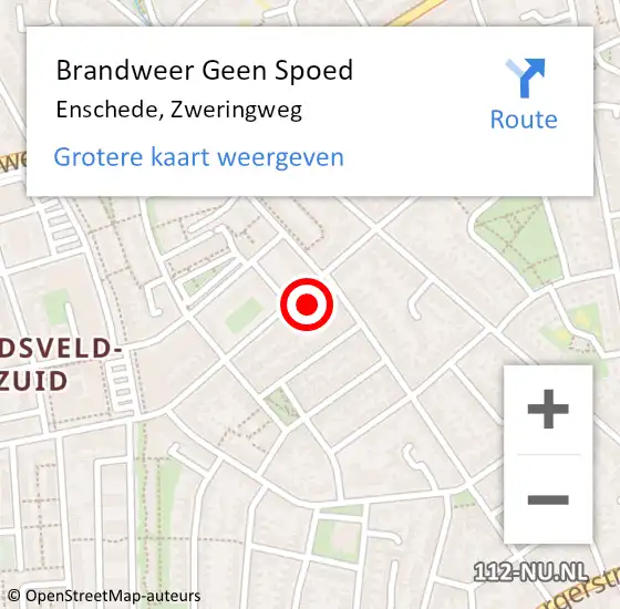Locatie op kaart van de 112 melding: Brandweer Geen Spoed Naar Enschede, Zweringweg op 23 februari 2024 08:50